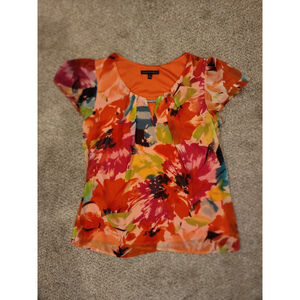 Women's SARA MICHELLE Blouse M Orange Pink Floral
